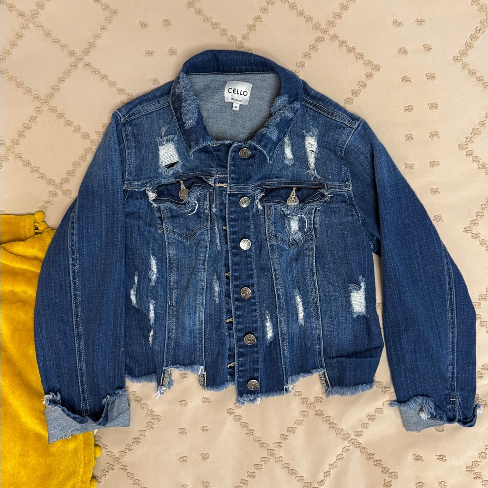 Cello Blue Distressed Denim Jacket